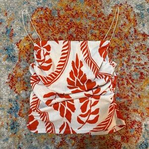 H&M Vacation Summer Orange and White Leaf Print Cami Top